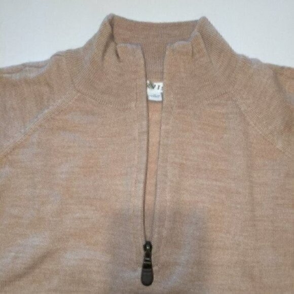 Orvis Men Sweater Medium 100% Merino Wool 1/4 Zip Tan Pullover Cable Knit Soft - Picture 4 of 9